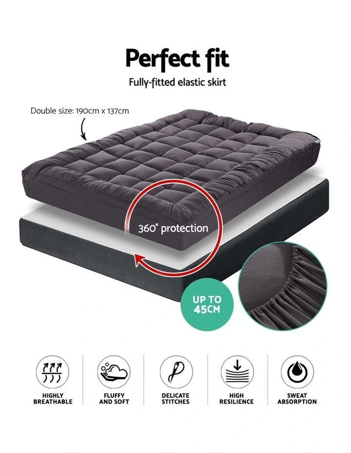 Bamboo Charcoal Pillowtop Mattress Topper Protector Cover Double