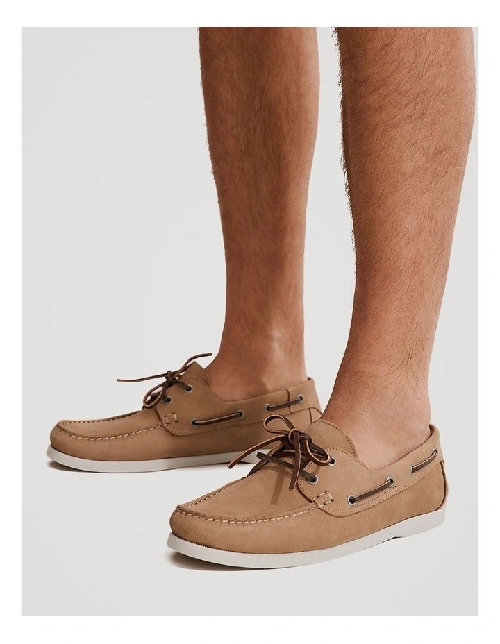 Flynn Nubuck Leather Boat Shoe in Stone