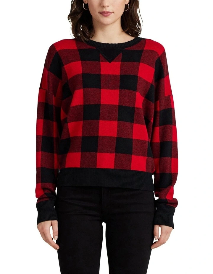 Buffalo Check Cotton-Blend Sweater in Red