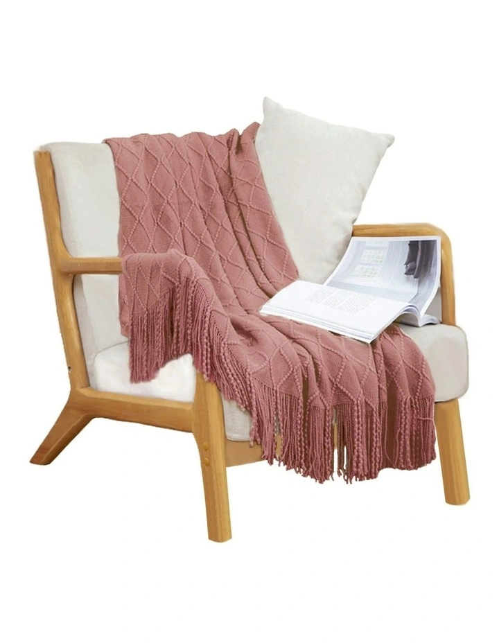 Diamond Pattern Knitted Throw in Pink