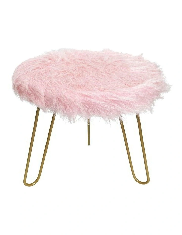 Faux Fur Golden 3 Legged Stool in Pink