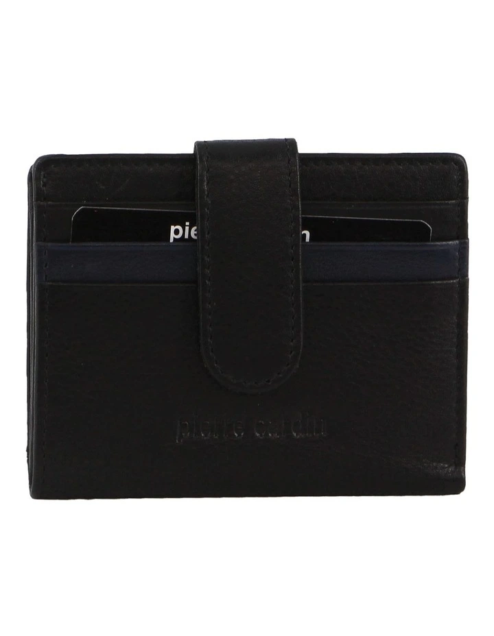 Leather Two Toned Card Holder Tab Wallet in Black/Navy