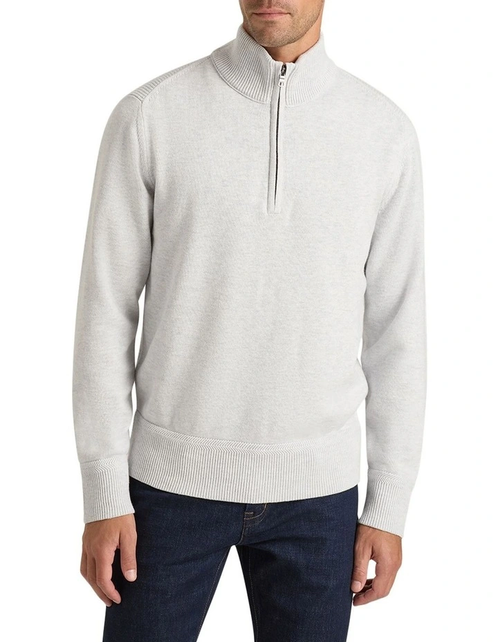 Perry Half Zip in Light Grey Melange