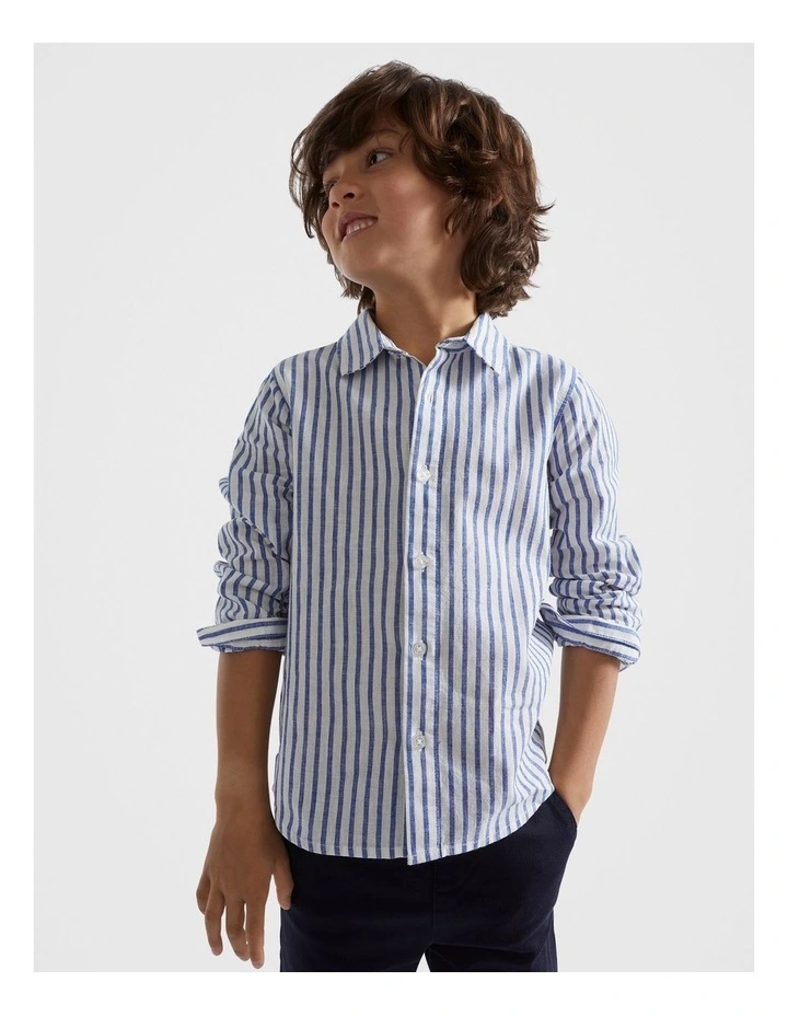 Stripe Linen Shirt in Cobalt Blue