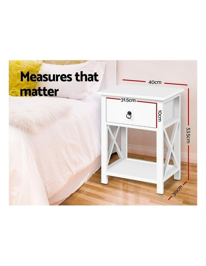 Bedside Tables Drawers Side Table Nightstand Lamp Chest Unit Cabinet x2