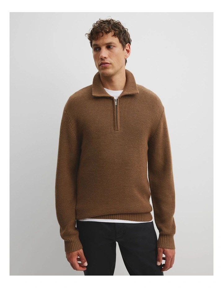 Australian Wool Shawl Collar Knit Sweater in Amber