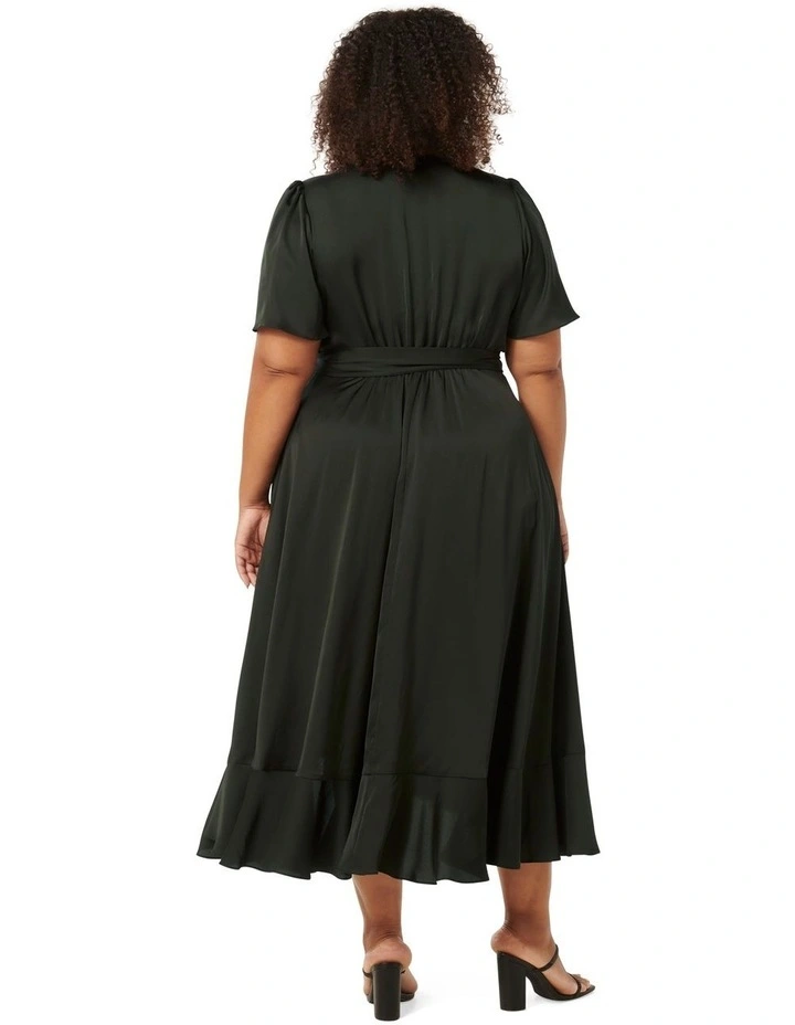 Sienna Satin Wrap Ruffle Dress in Green