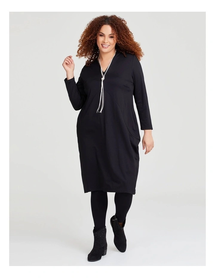 V-neck Ponte Tulip Dress in Black