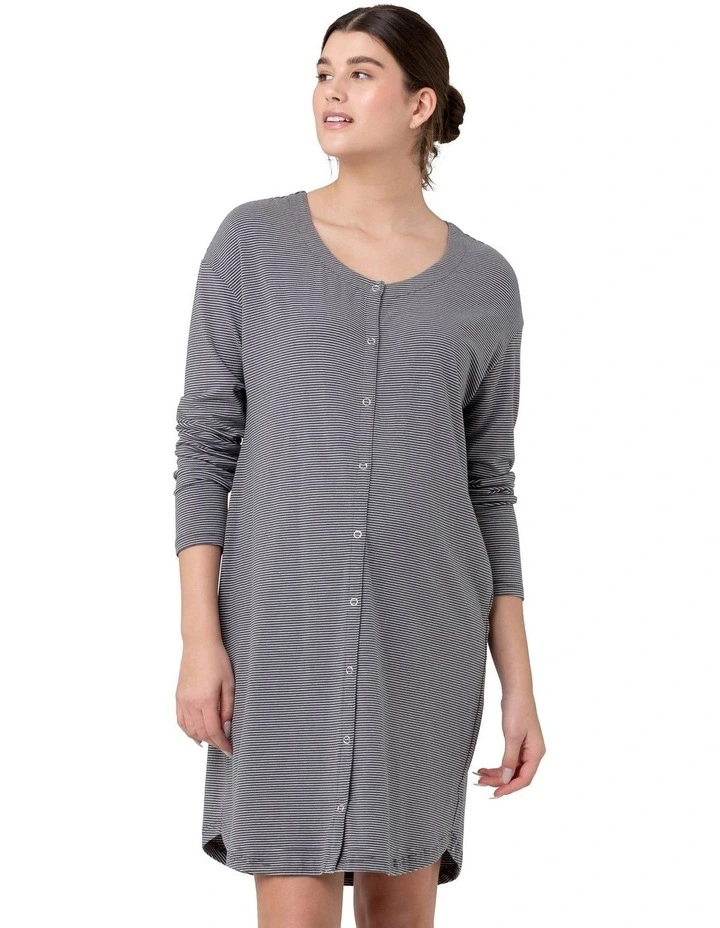 Blake Button Up Nightie in Gunship/White