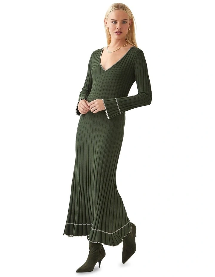 Cara Knitted Dress in Dark Olive