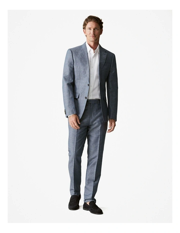 Yarn Dyed Cotton Linen Blazer in Slate Blue