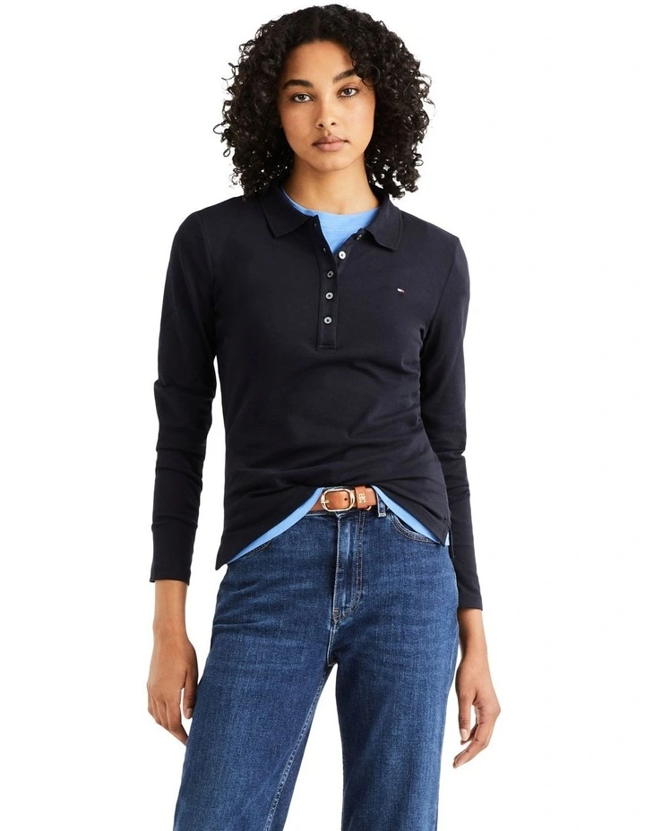 1985 Slim Pique Long Sleeve Polo Shirt in Desert Sky