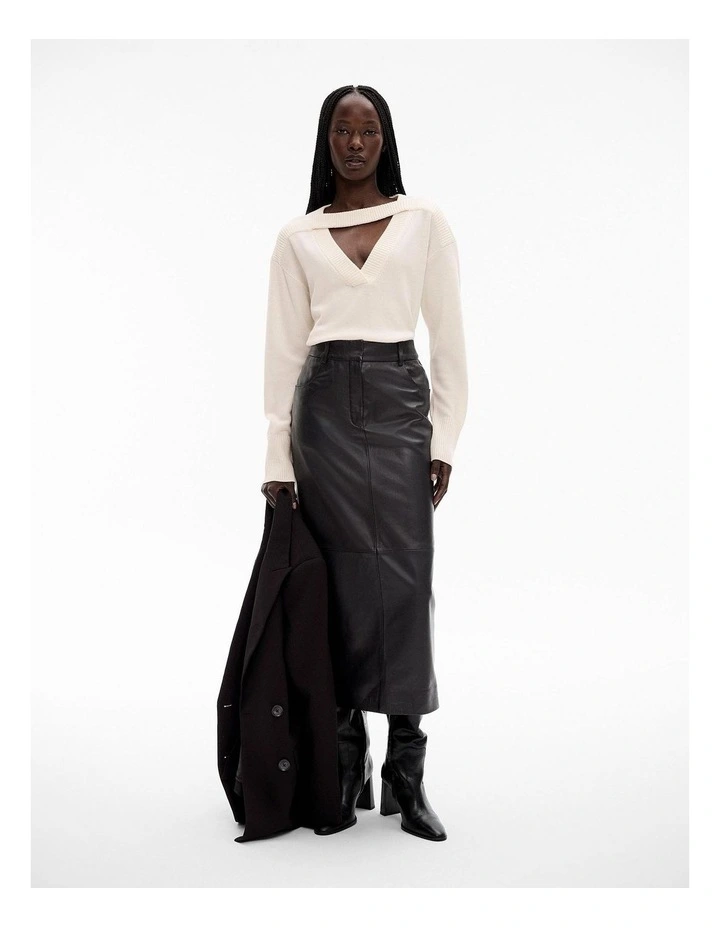 Wool V Cut Out Knit in Cream
