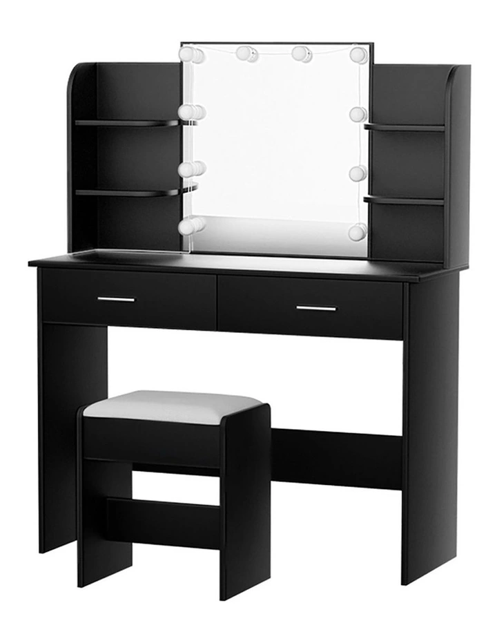 10 Led Bulbs Dressing Table Set with Stool in Black Dulcea