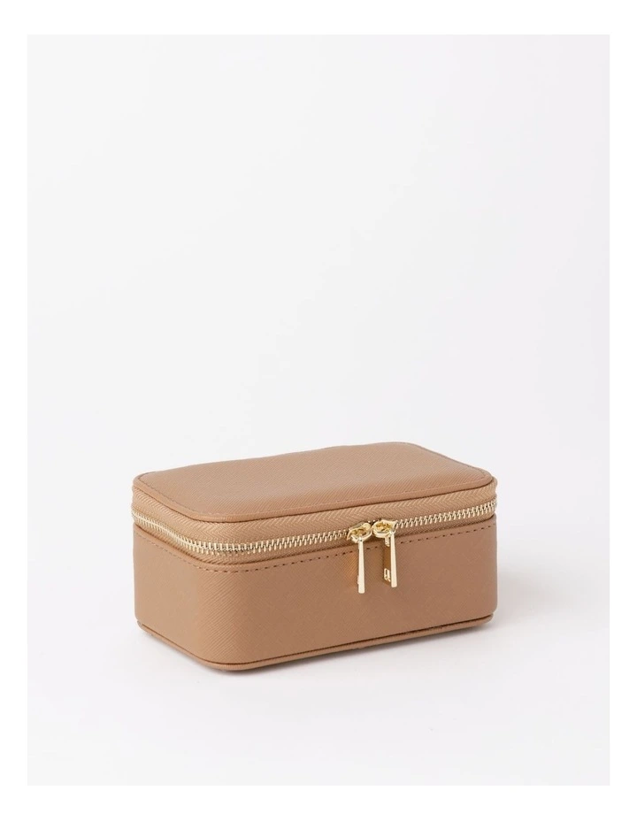 Small Zip Around Jewellery Box in Biscuit