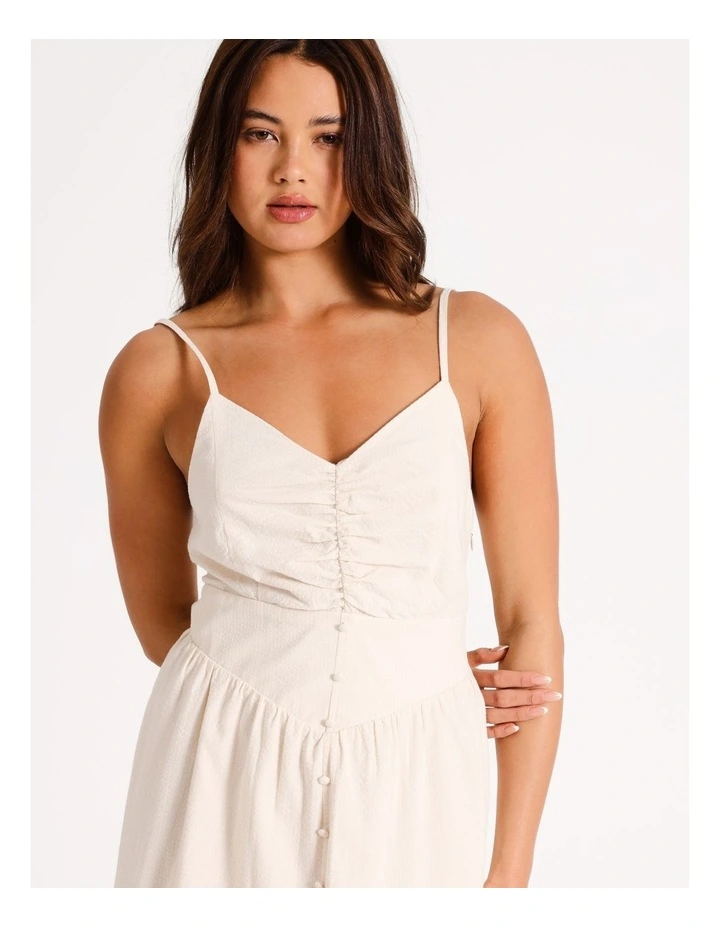 Organic Strappy Button Through Midi Dress in Beige