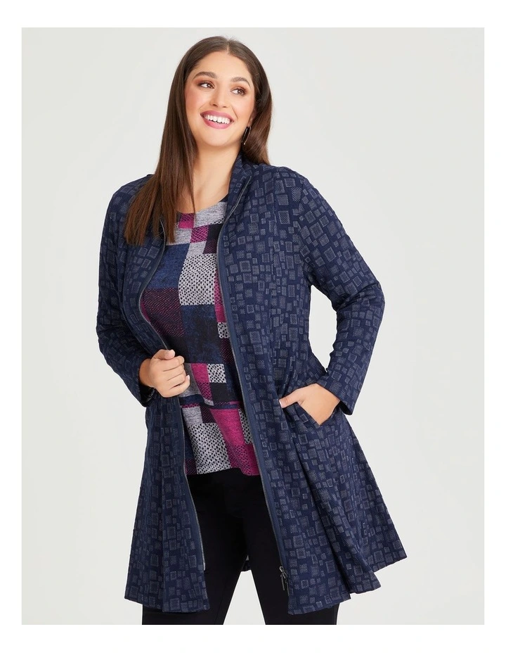 Patchwork Geo Zip Cardigan in Dark Indigo