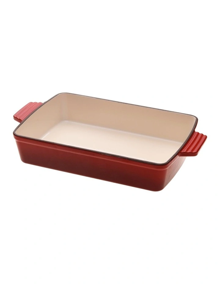 Cast Iron Rectangular Baking Pan 33cm in Black Cherry Red