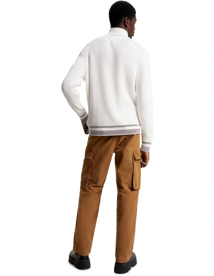 Shadow Global Stripe Rib Zip Mock Knit in White