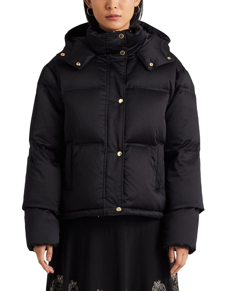 Satin Down Coat in Black