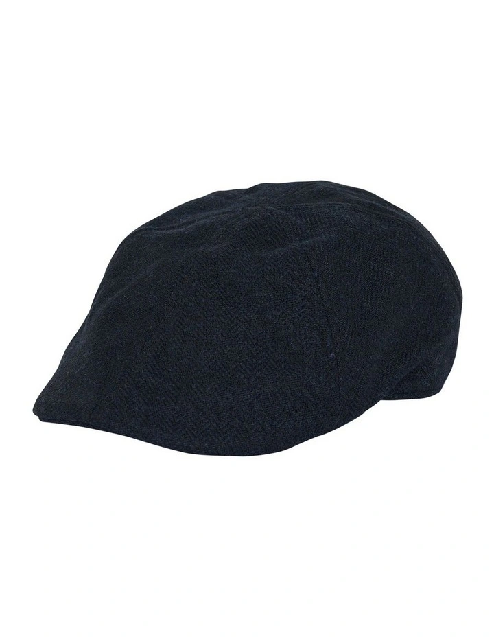 Herringbone Flat Cap in Navy
