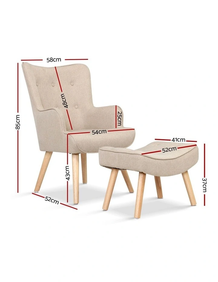 Armchair Lounge Chair Fabric Sofa Accent Chairs and Ottoman Beige