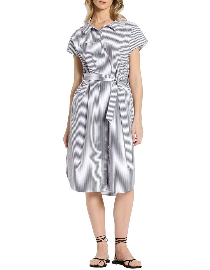 Mireya Stripe Shirt Dress in Ivory/Ink