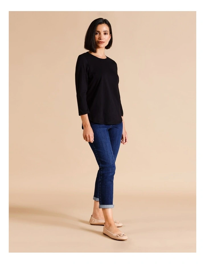 Organic Cotton Wardrobe Staple 3/4 Sleeve Tee In Black