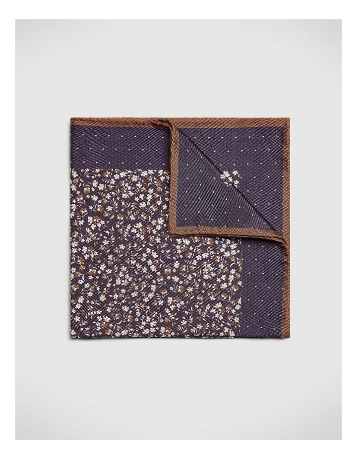 Ditsy Floral Printed Pocket Square With Contrast Border in Grape