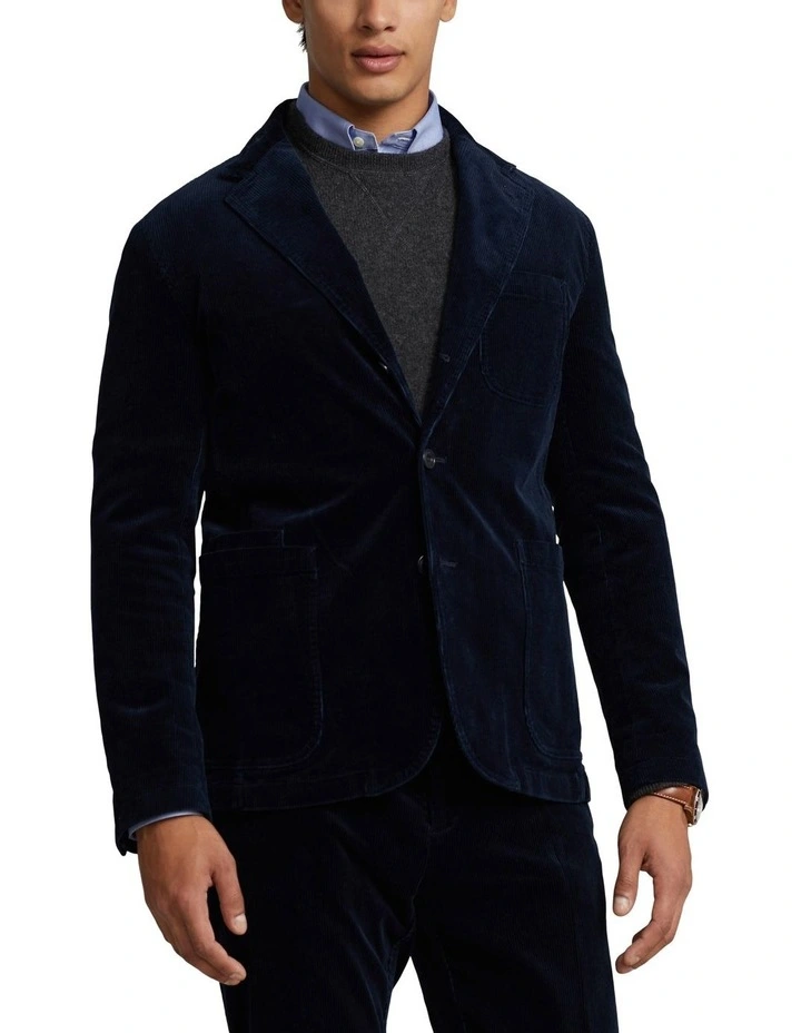 Washed Stretch Corduroy Suit Jacket in Blue