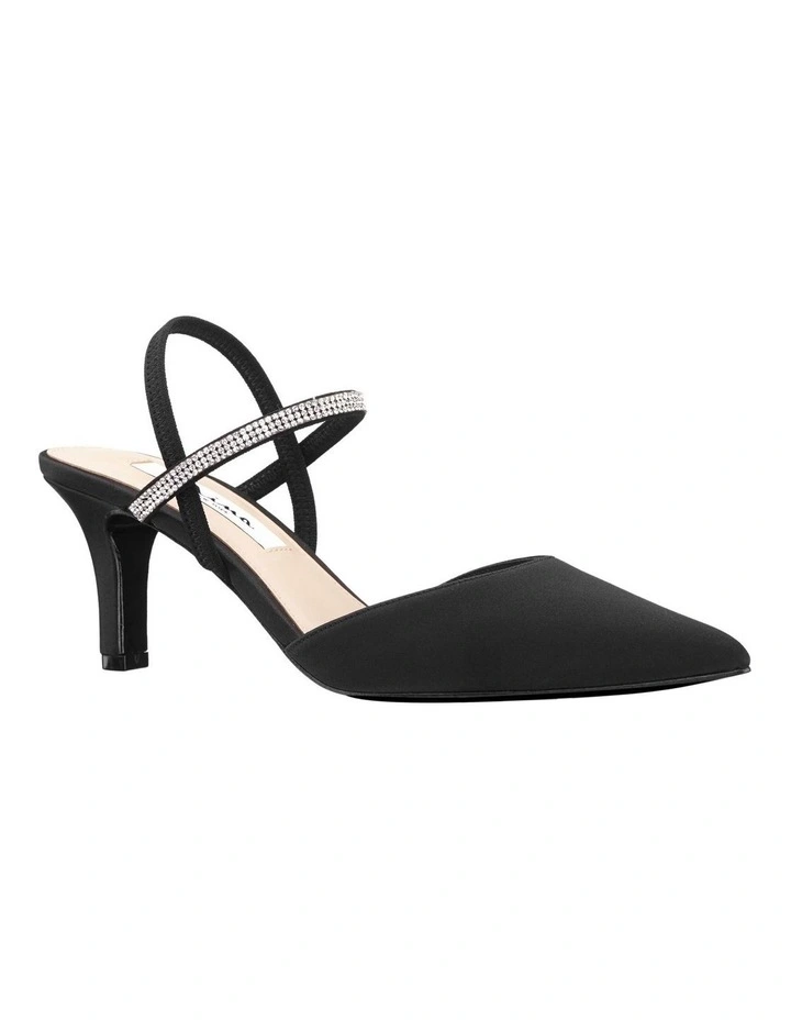 Billie Heeled Shoes in Black Luster Satin