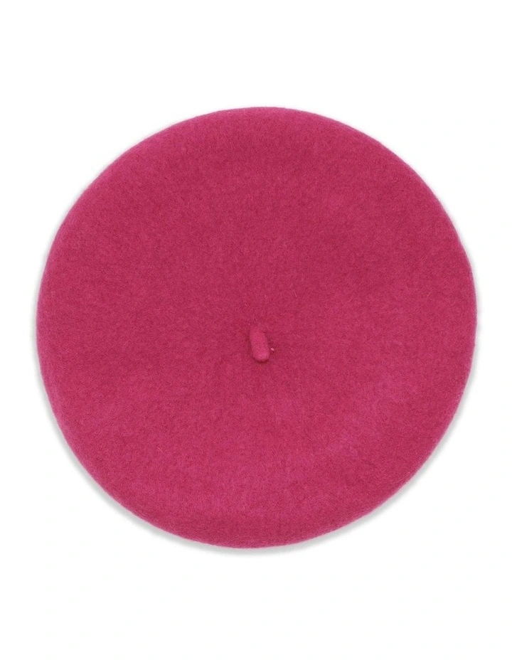 Lisa Wool Blend Beret in Hot Pink