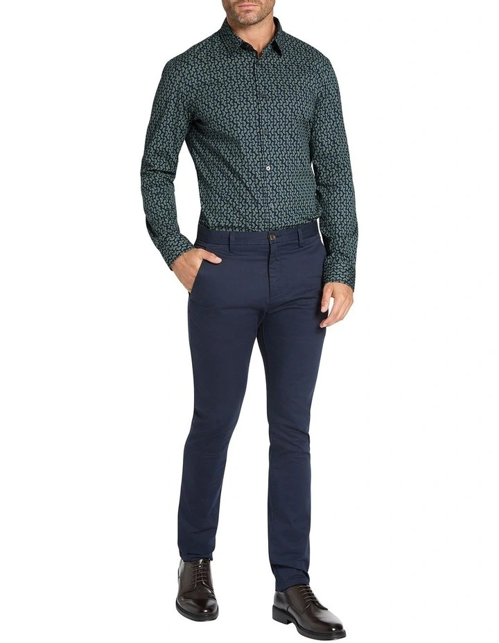 Trio Geo Long Sleeve Shirt in Navy/Green