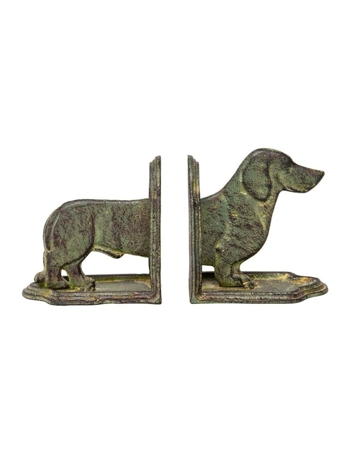 Dachshund Book Ends Set in Distressed Antique Green