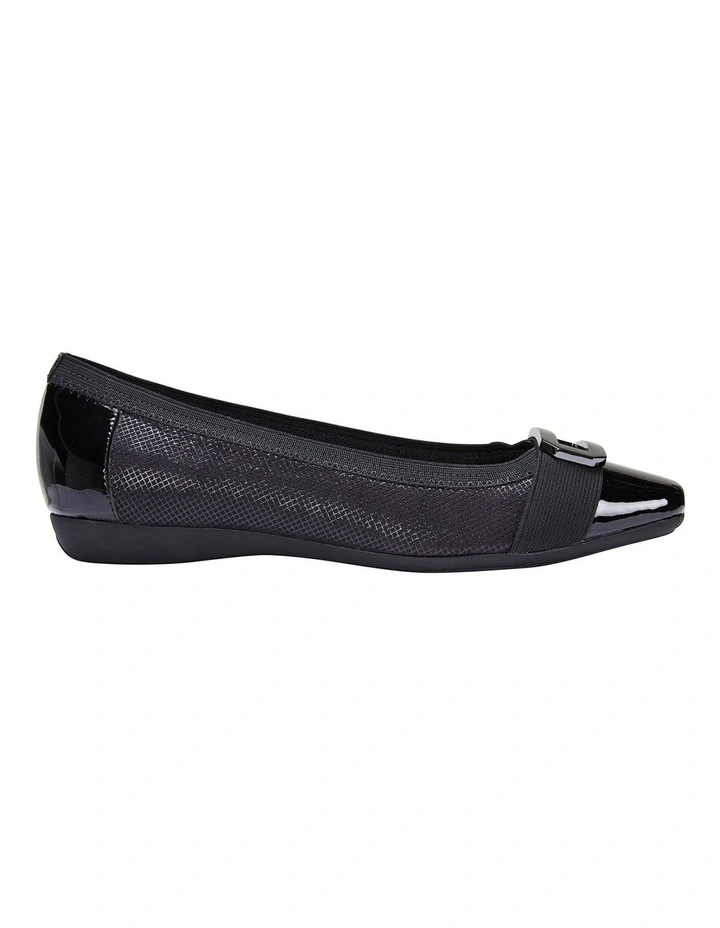 Tamsin Black Patent/Print Flat Shoes