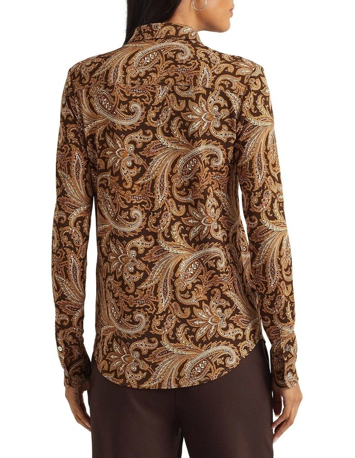 Paisley Stretch Jersey Shirt in Brown