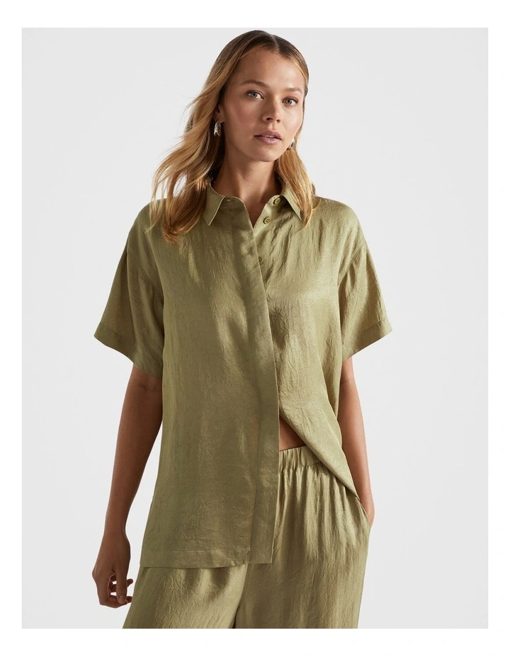 Satin Short Sleeve Shirt in Pistachio