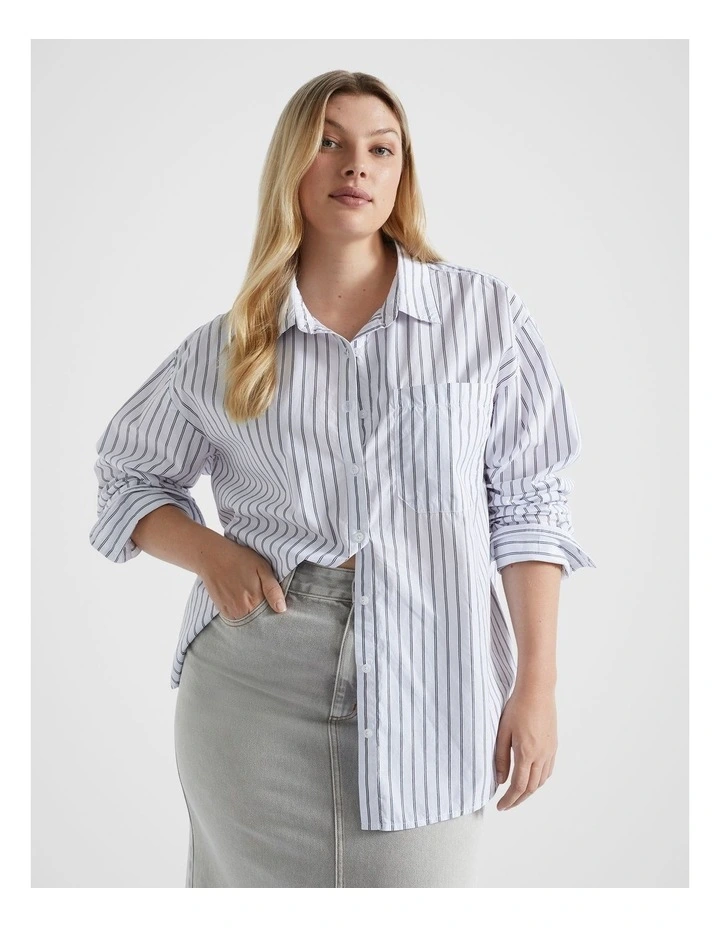 Poplin Pocket Front Shirt in Steel Stripe