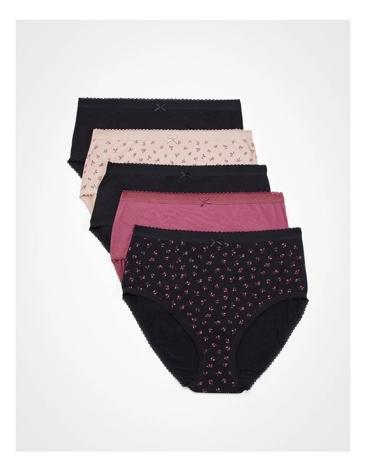 Cotton Neutral Floral Briefs 5 Pack in Multi
