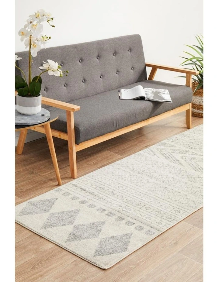 Mirage Adani Modern Tribal Design Runner Rug in Cream/Grey