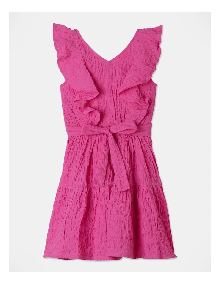 Woven Textured Princess Frill Dress in Pink