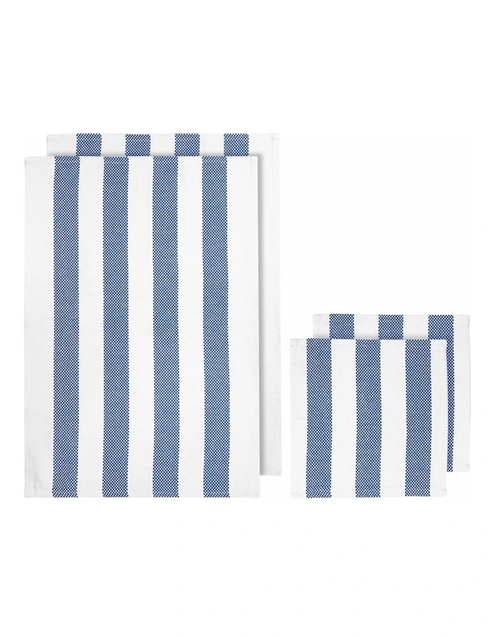 Stripe Kitchen Towel and Dishcloth 4 Piece in Blue