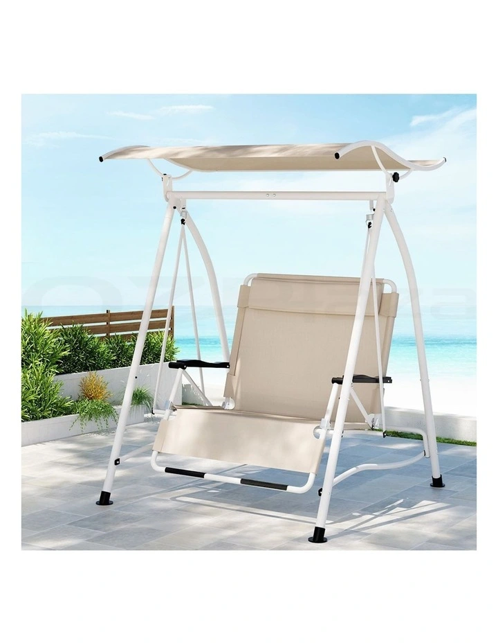 Hanging Canopy Swing Chair 2-Seater in Beige