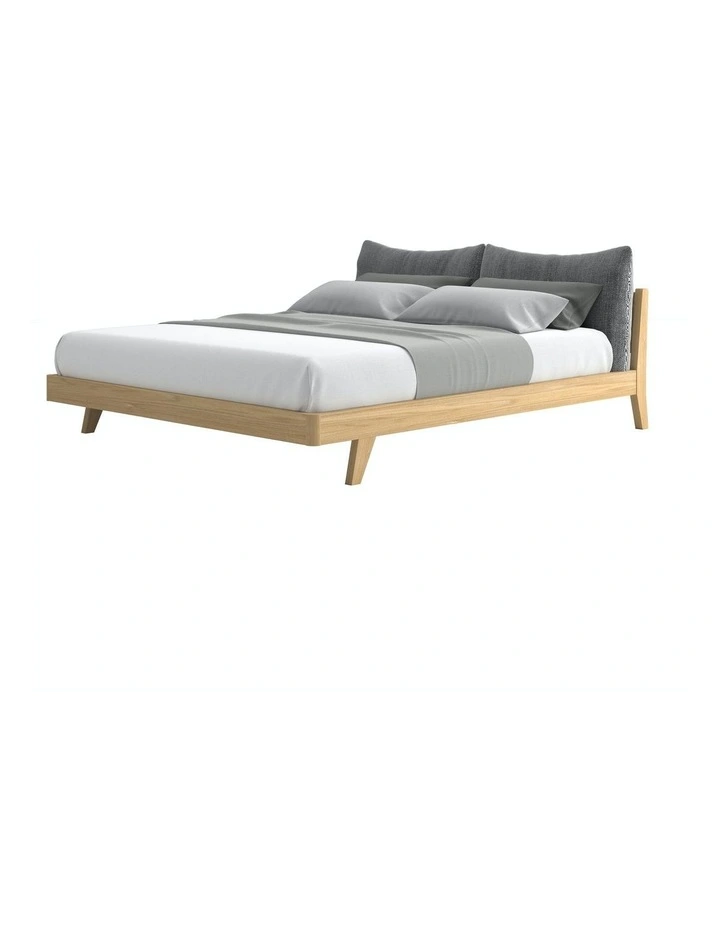 Liana Queen Bed Frame with Fabric Headboard Pillows in Grey