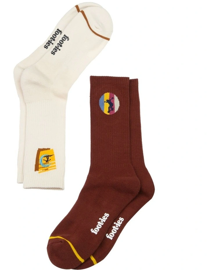 2 Pack Surf N Skate Sneaker Crew Socks in Multi
