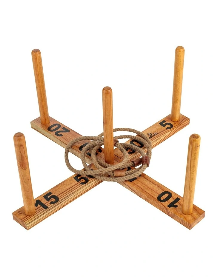 Giant Wooden Rope Ring Toss Quoits Outdoor Game Set