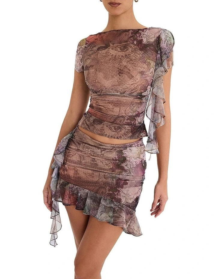 Ruffle Asymmetric Mini Skirt in Multi