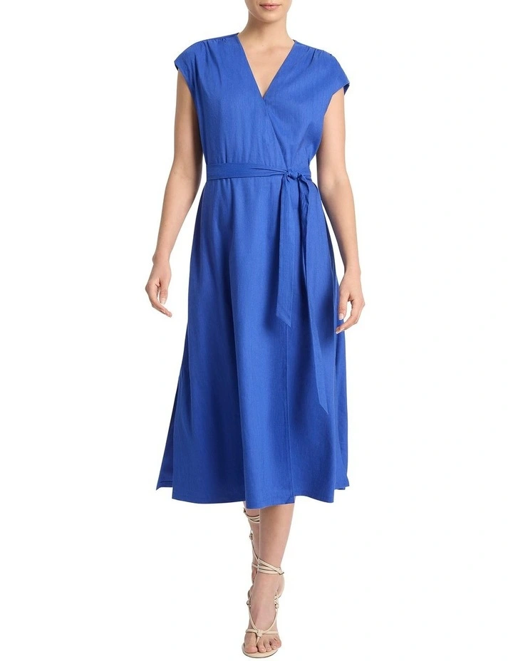 Helene Linen Wrap Dress in Azure