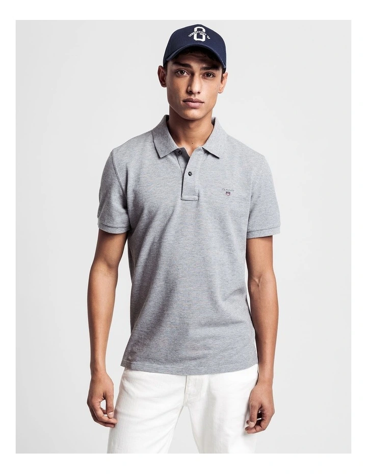 Solid Pique Rugger Polo in Grey Marle