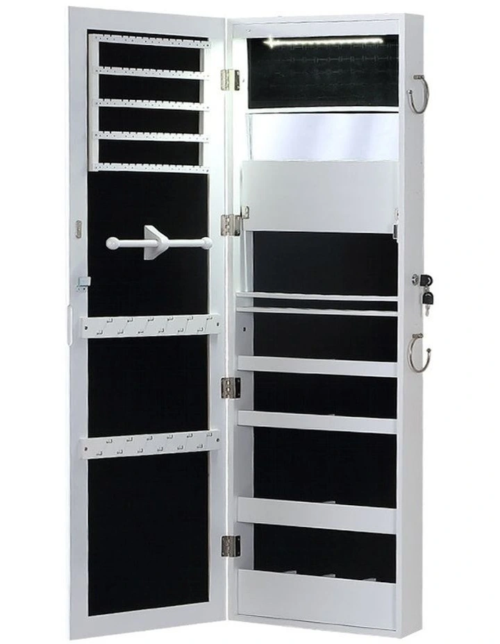 Dual Use Wall Mounted Hang Over Mirror Jewellery Cabinet LED Light in White